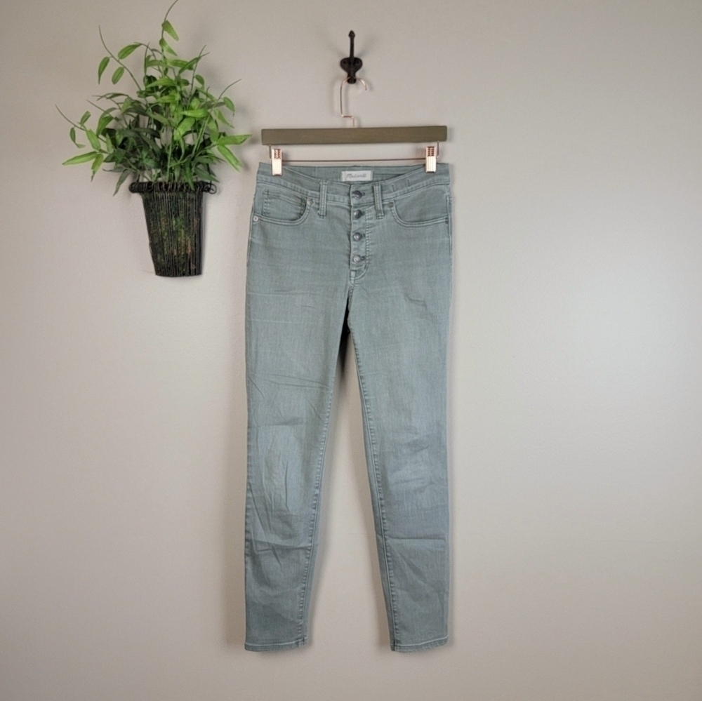 Madewell 9" High Rise Skinny Exposed Button Fly Jegging Stretch Green Jeans 28